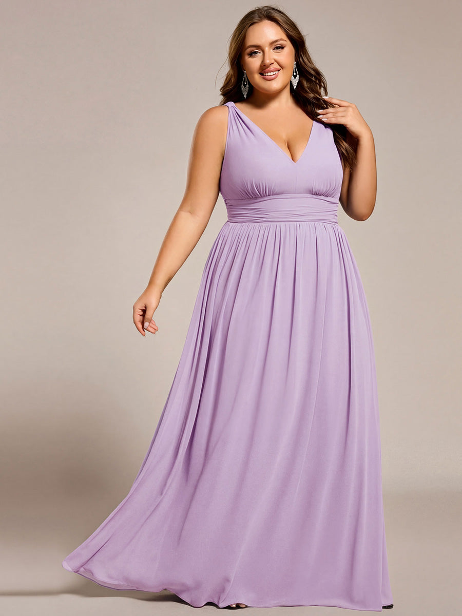 Plus Size Sleeveless V-Neck Chiffon Semi Bridesmaid Dress