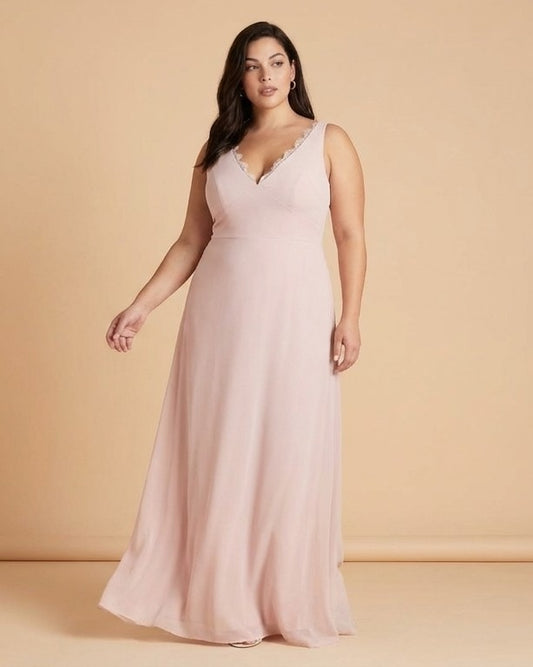 Silvarelle Minimalist Plus Size Sheath Bridesmaid Dress with Soft Chiffon for Wedding -N0365