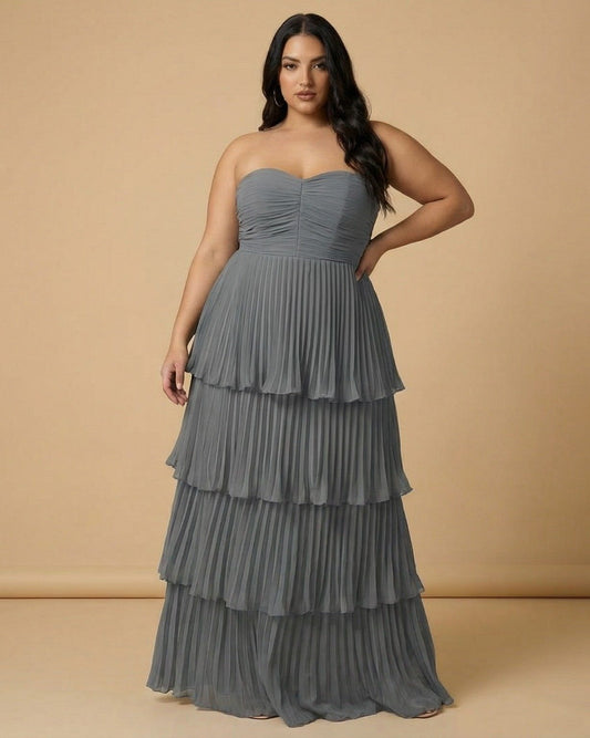 Chantarae Plus Size Elegant Chiffon Bridesmaid Dress with Flowing Silhouette for Wedding -N0371