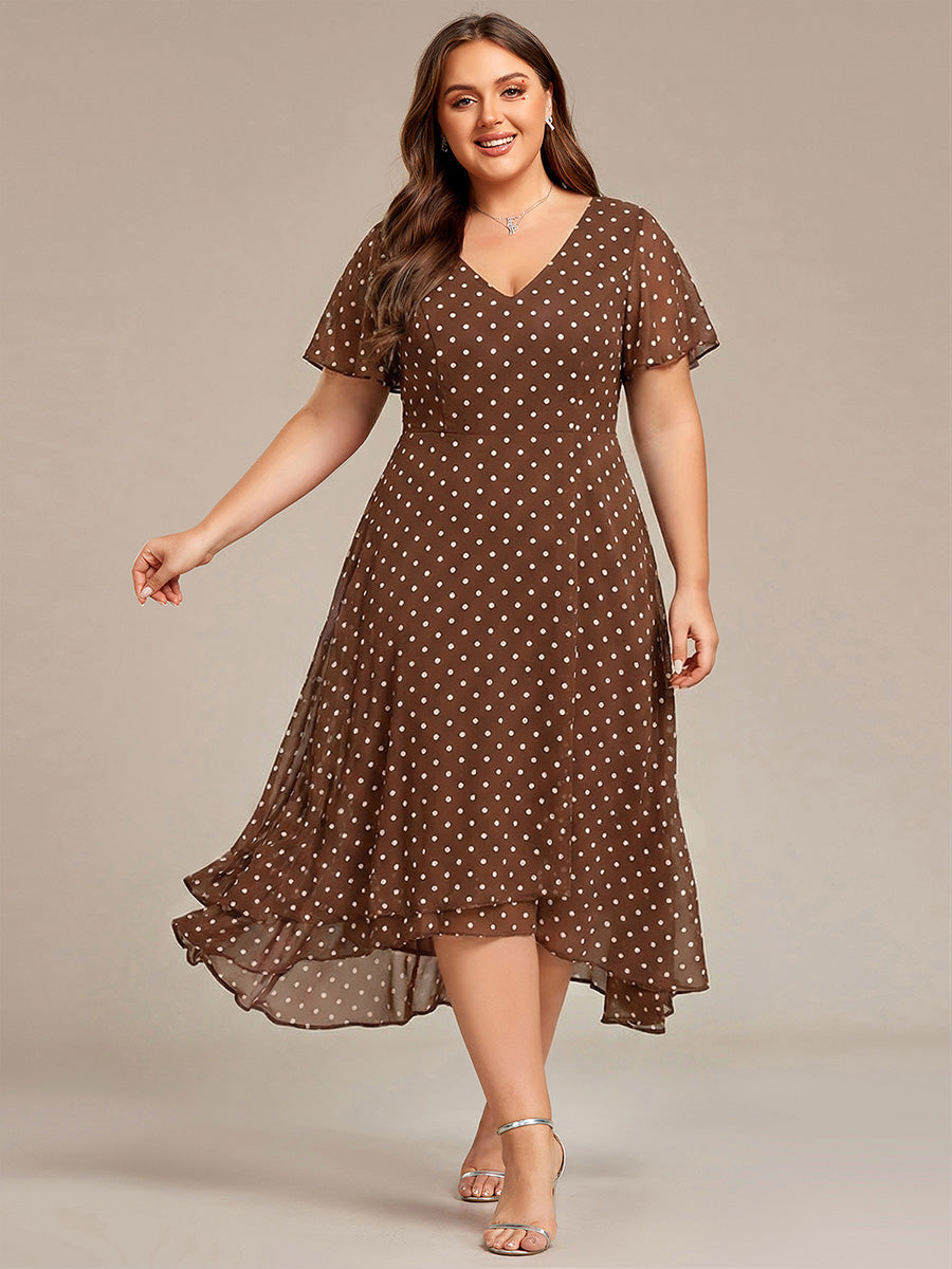Plus Size Flowing Chiffon V-Neck Ruffle Sleeves Wedding Guest Dress