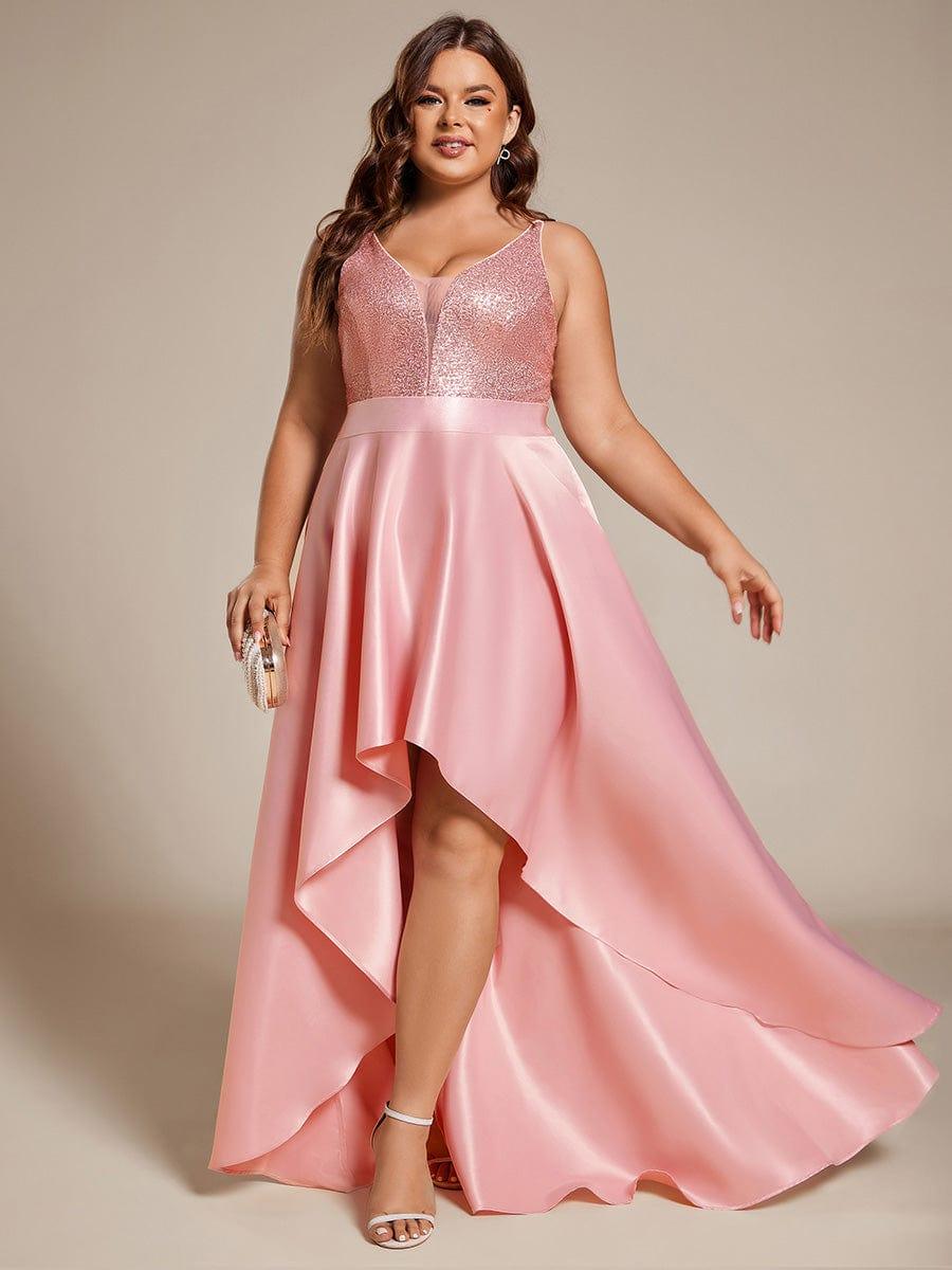 High Low Sleeveless Plus Size Dresses With Sequin for Evening