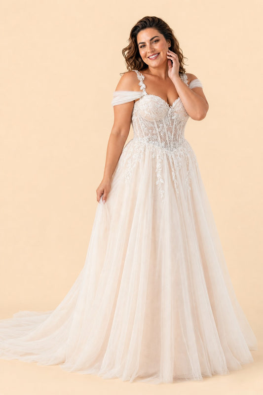 Minimalist Bohemian Wedding Dress A-Line Lace Tulle Off Shoulder Design