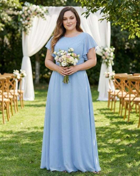 Avenleigh Plus Size Minimalist A-Line Chiffon Bridesmaid Dress with Silhouette -N0337