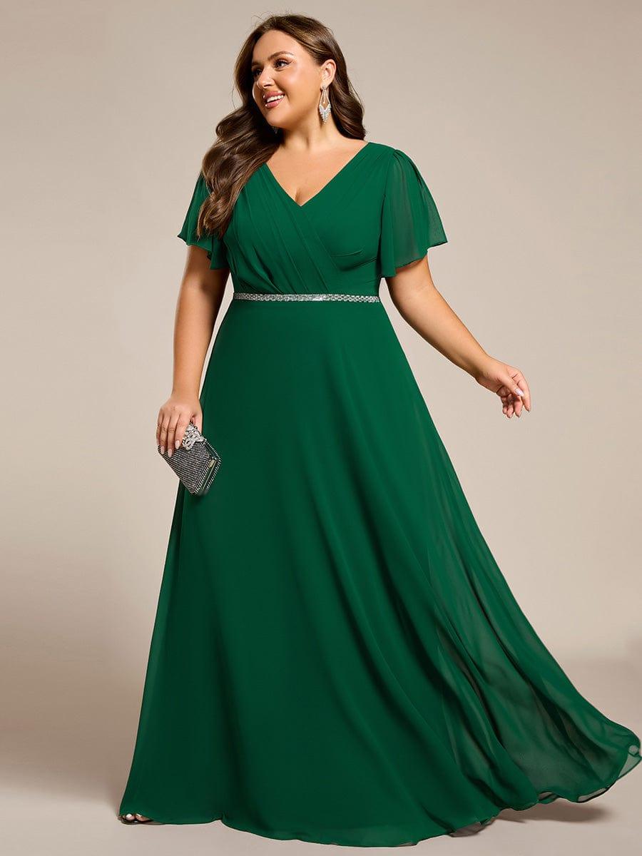 Plus Size Pleated A-Line Shiny Belt Chiffon Formal Evening Dress