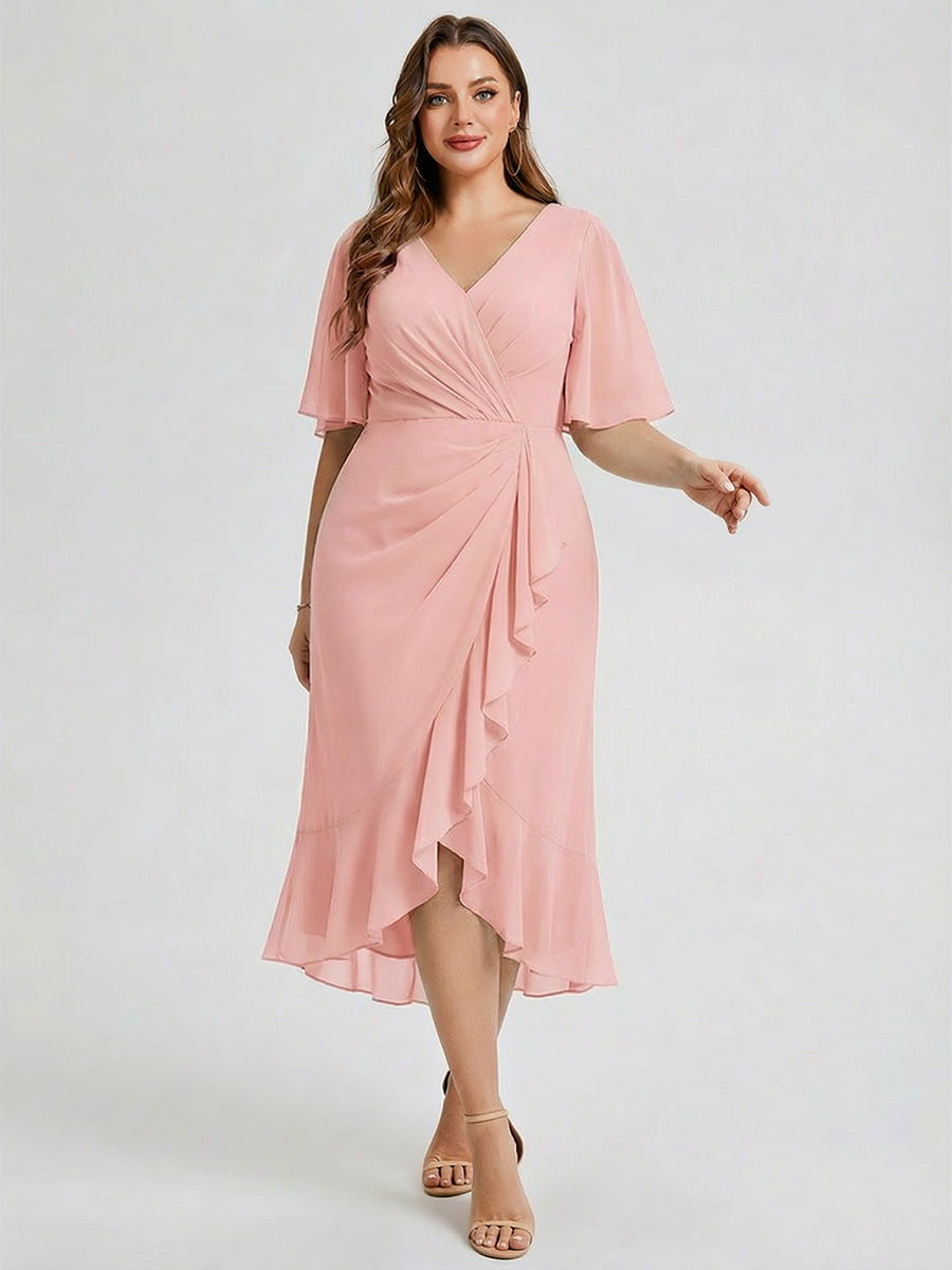 Plus Size Printed Mermaid Chiffon Wedding Guest Dress