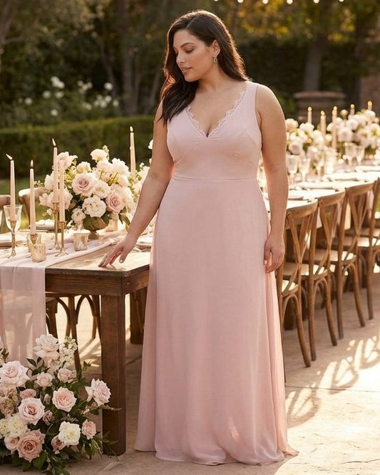 Silvarelle Minimalist Plus Size Sheath Bridesmaid Dress with Soft Chiffon for Wedding -N0365
