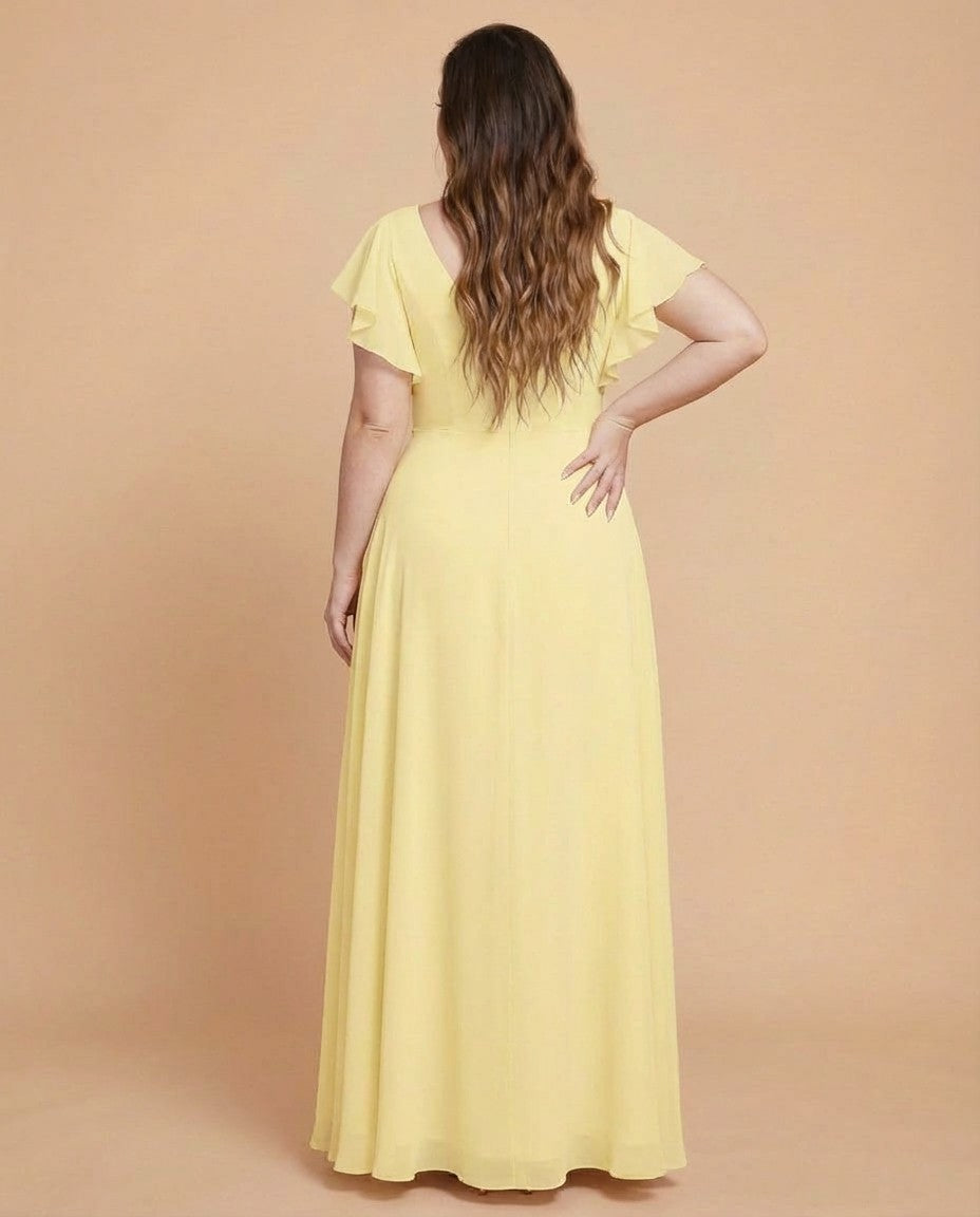 Avenleigh Graceful Modest Half Sleeve Pleated Plus Size Chiffon A-Line Bridesmaid Dress - N0342