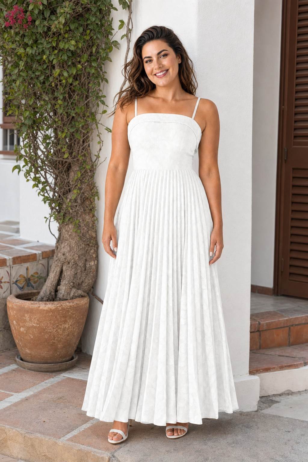 Plus Size Strapless Floral Burnout A-Line Bridesmaid Dress with Pleated Skirt