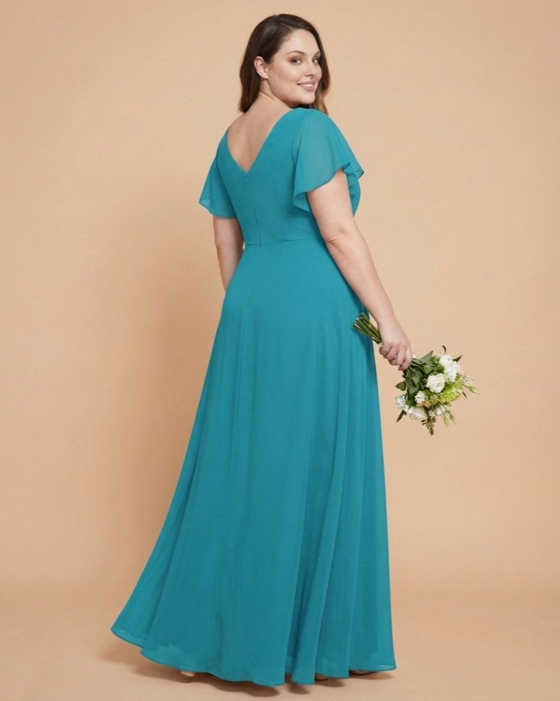 Avenleigh Plus Size Minimalist A-Line Chiffon Bridesmaid Dress with Silhouette -N0337