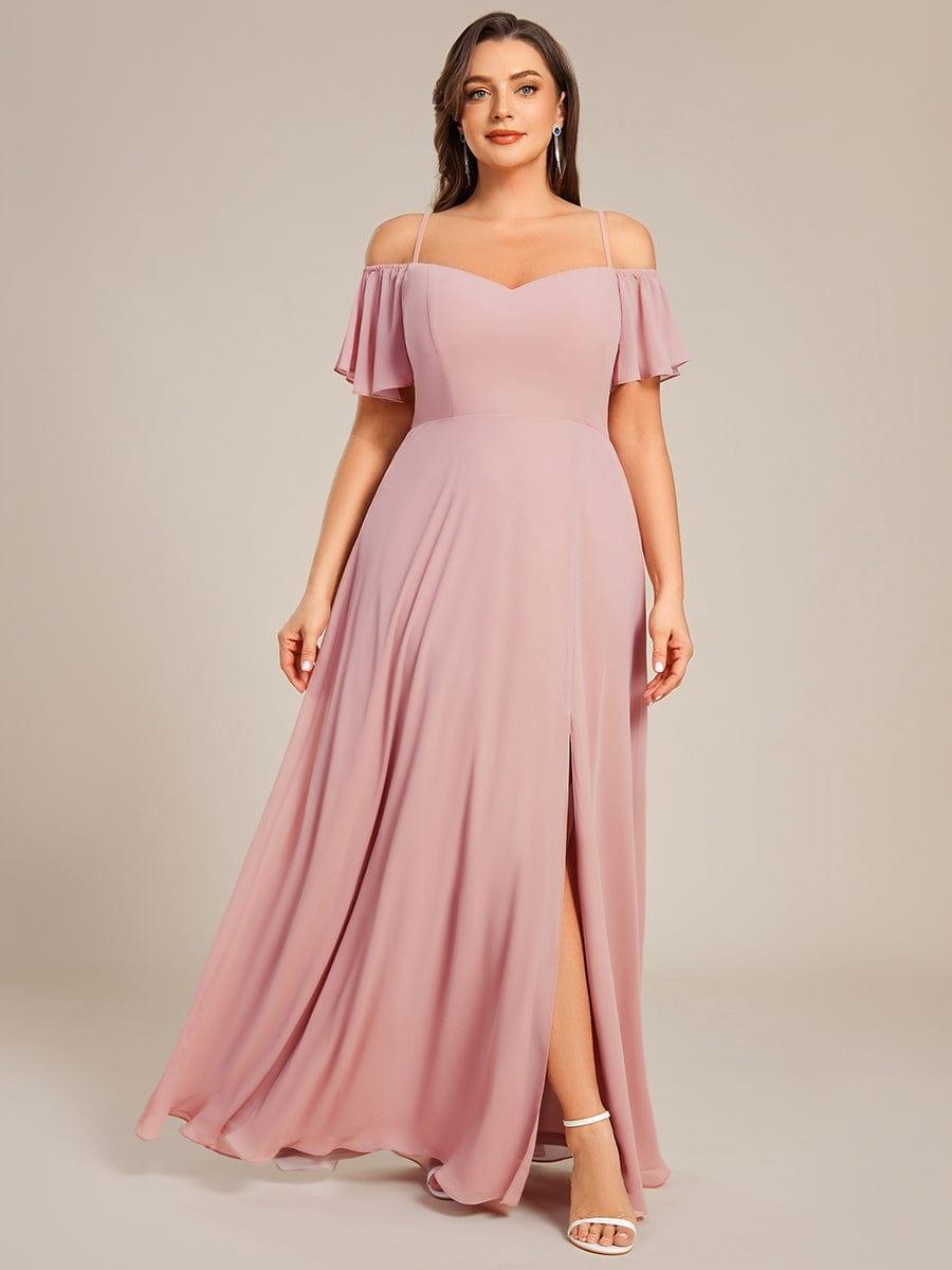 Plus Size Cold Shoulder Formal Bridesmaid Dress with Side Slit