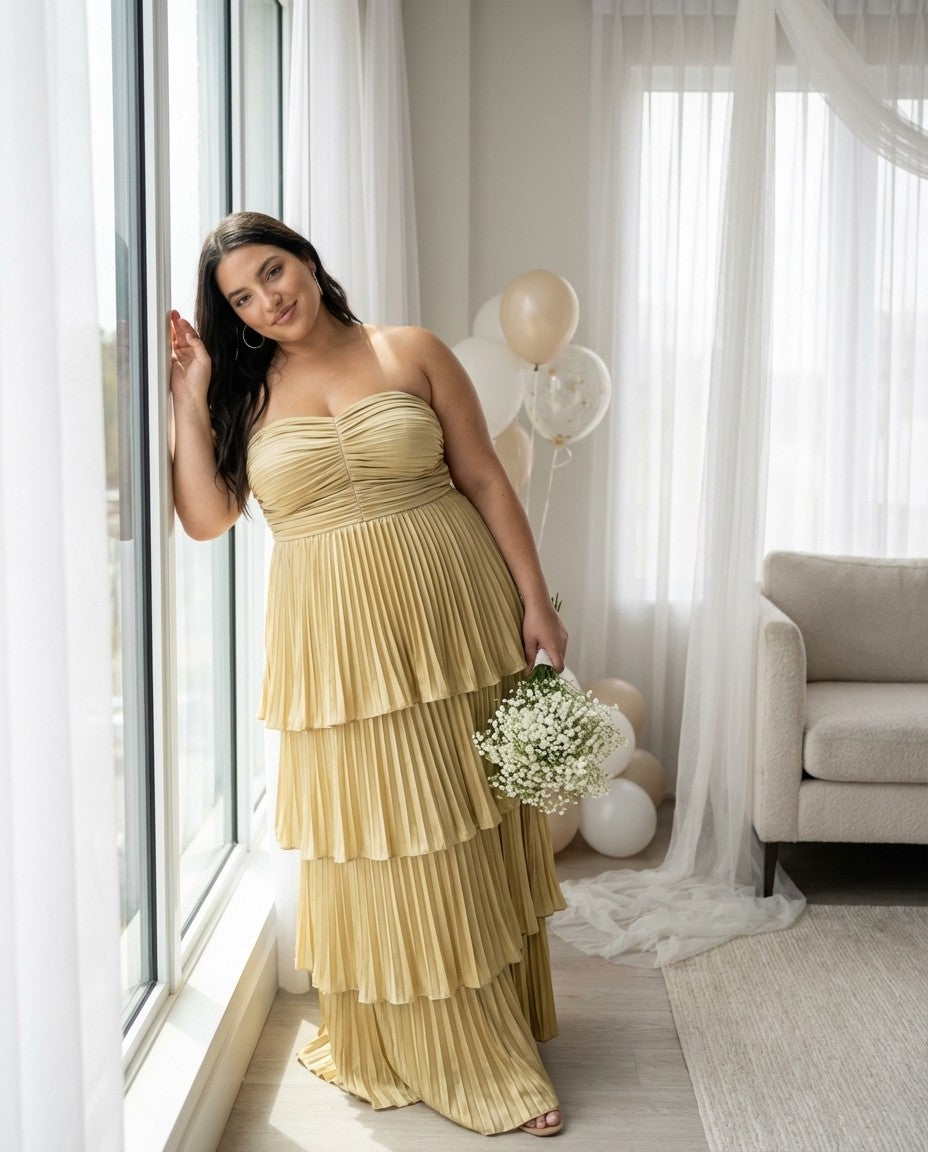 Chantarae Plus Size A Line Bridesmaid Dress Sweetheart Neckline Tiered Ruffle for Wedding Prom Evening Party - N0481