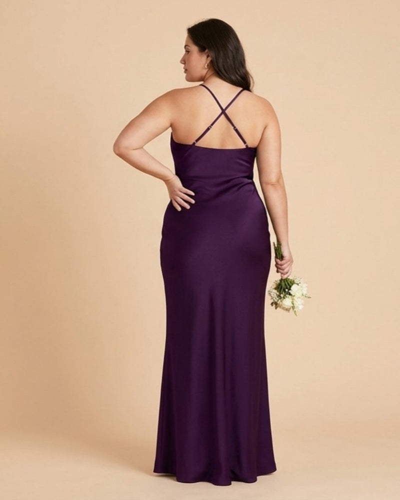 Silvarelle Plus Size Flowy Feminine Evening Gown, Straight Back Sheath Dress for Wedding Engagement Parties -N0360