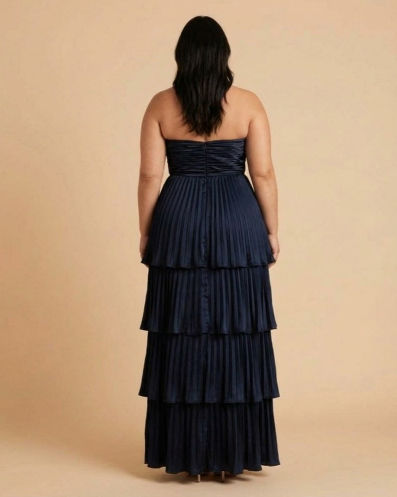Chantarae Plus Size Romantic A-Line Ruffled Satin Bridesmaid Dress for Wedding Occasions -N0379