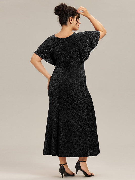 Plus Size Sequin Flutter Sleeve Formal Dress