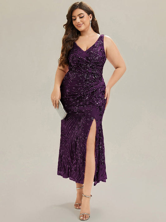 Plus Size Knotted Sequin Formal Evening Dress