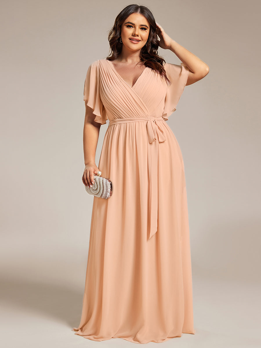 Plus Size Pleated Tie-Waist Chiffon Bridesmaid Dress