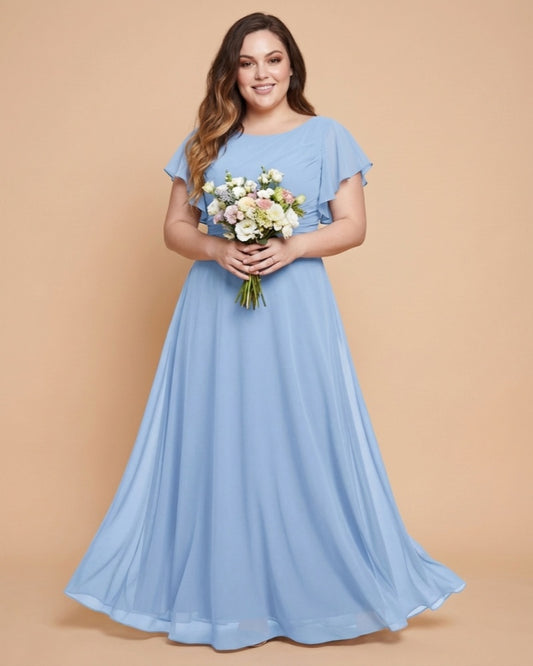 Avenleigh Plus Size Minimalist A-Line Chiffon Bridesmaid Dress with Silhouette -N0337