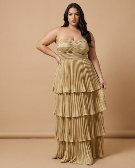Chantarae Plus Size A Line Satin Strapless Evening Gown for Curvy Bridesmaid Wedding Prom Formal Partyn -N0385