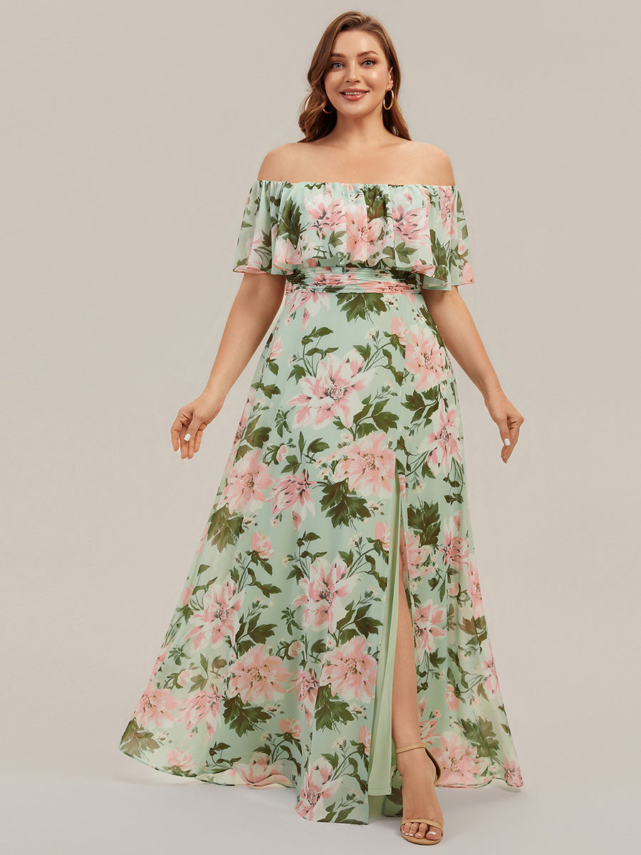 Plus Size Off the Shoulder Formal Bridesmaid Dress with Thigh Split