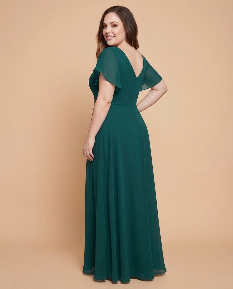 Avenleigh Graceful Plus Size Chiffon A-Line Bridesmaid Gown with Flowing Skirt - N0332
