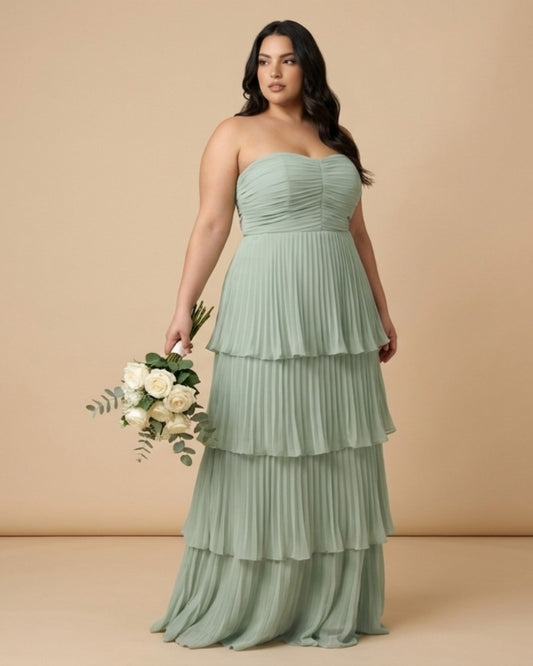 Chantarae Romantic Plus Size A Line Bridesmaid Dress with Sweetheart Neckline and Ruffles -N0369