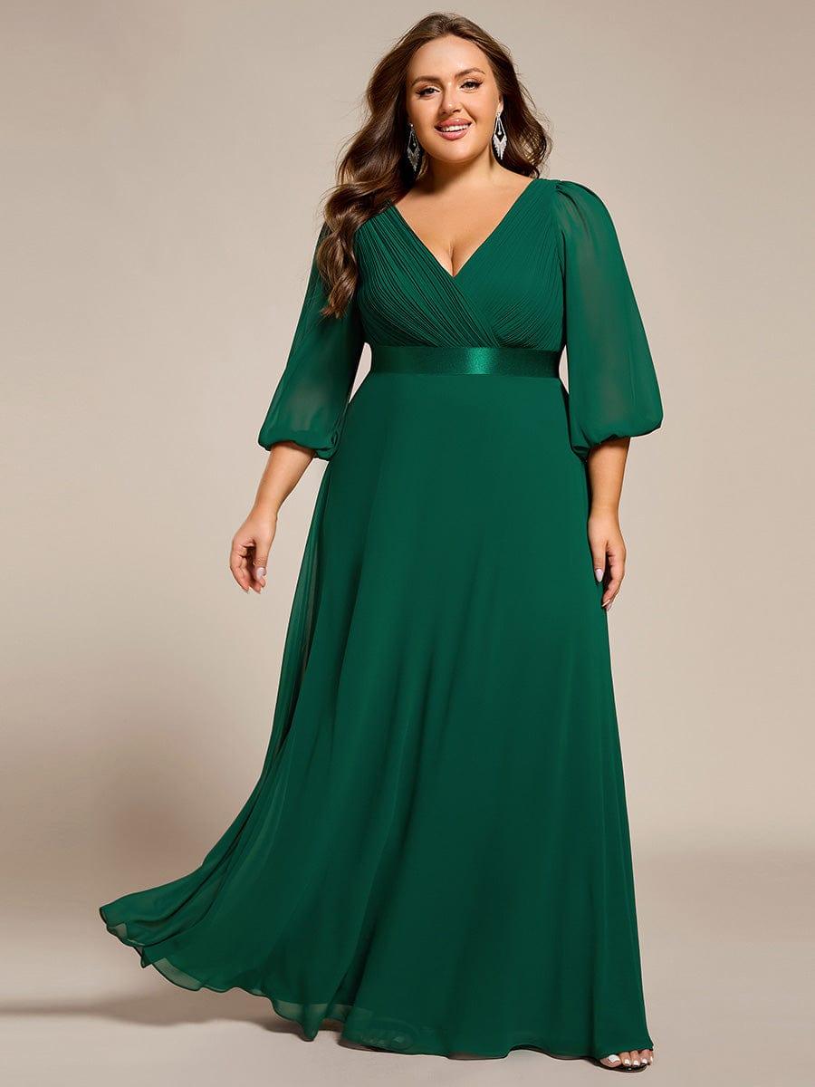 Plus Size Empire Waist Pleated Chiffon Long Sleeves Formal Evening Dress
