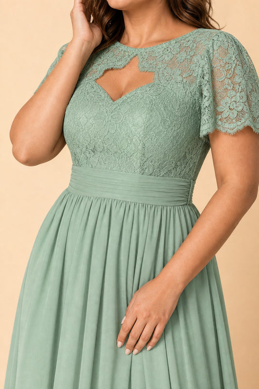 Plus Size Floral A-Line Bridesmaid Dress with Ruched Bodice and Elegant Side Slit
