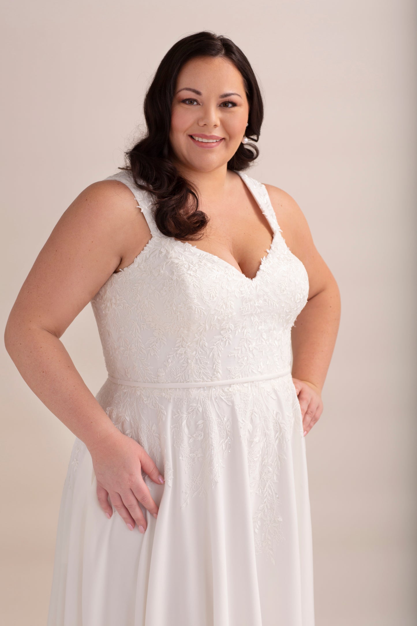 Crepe and Lace A-Line Wedding Gown with Sweetheart Neckline and Straps