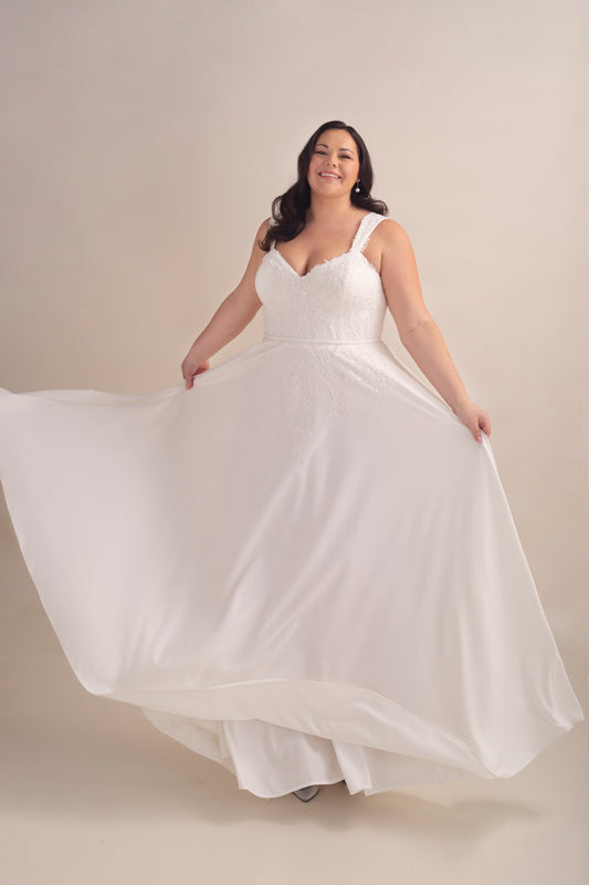 Crepe and Lace A-Line Wedding Gown with Sweetheart Neckline and Straps