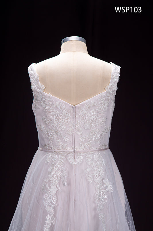 Lace and Tulle A-Line Wedding Gown with Sweetheart Neckline and Straps