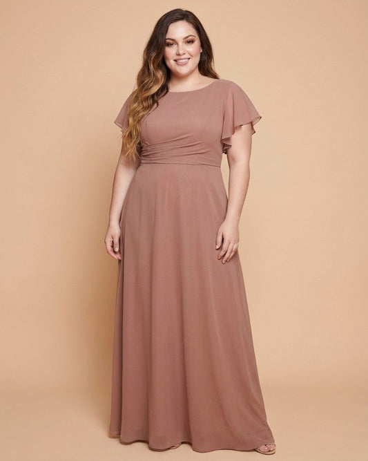 Avenleigh Plus Size Romantic A-Line Chiffon Pleated Bridesmaid Dress for Wedding - N0328
