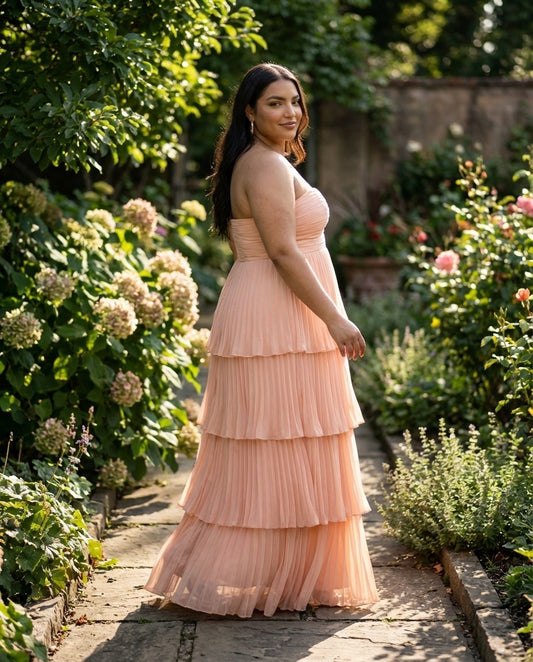 Chantarae Romantic Plus Size A Line Chiffon Bridesmaid Dress Sweetheart Floor Length Formal Gown For Wedding Guest Prom Wedding Events - N0372