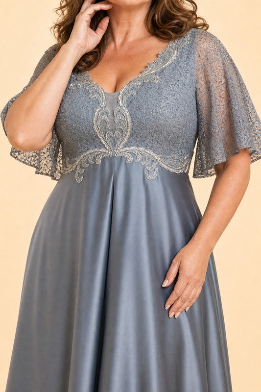 Romantic Lace Satin A-Line Bridesmaid Dress for Wedding Guest Evening Events Formal Gown