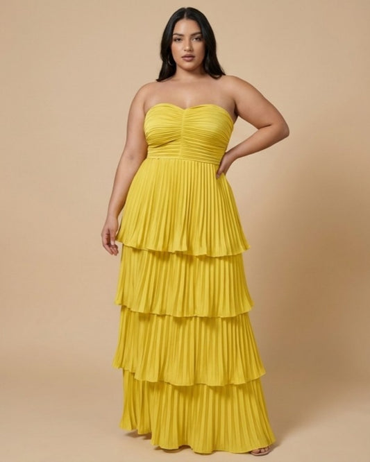 Chantarae Plus Size A Line Satin Strapless Evening Gown for Curvy Bridesmaid Wedding Prom Formal Partyn -N0385
