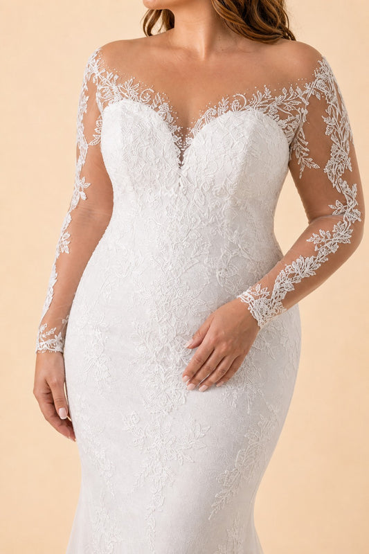 Romantic Floor-Length Tulle Wedding Gown with Sheer Lace and Train