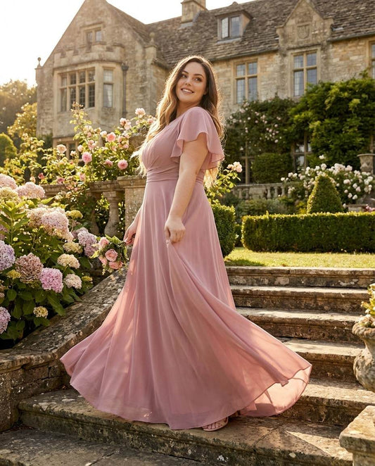Avenleigh Soft Chiffon Plus Size A-Line Bridesmaid Dress with Flowing Skirt - N0339