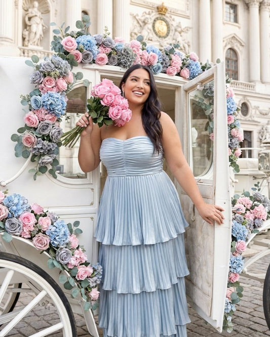 Chantarae Plus Size Romantic A-Line Ruffled Satin Bridesmaid Dress for Wedding Occasions -N0379