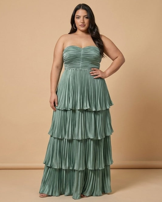 Chantarae Plus Size Minimalist Satin Bridesmaid Dress with Fluid Drape for Wedding Party -N0378