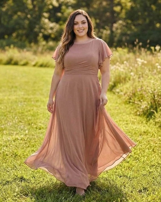 Avenleigh Plus Size Romantic A-Line Chiffon Pleated Bridesmaid Dress for Wedding - N0328