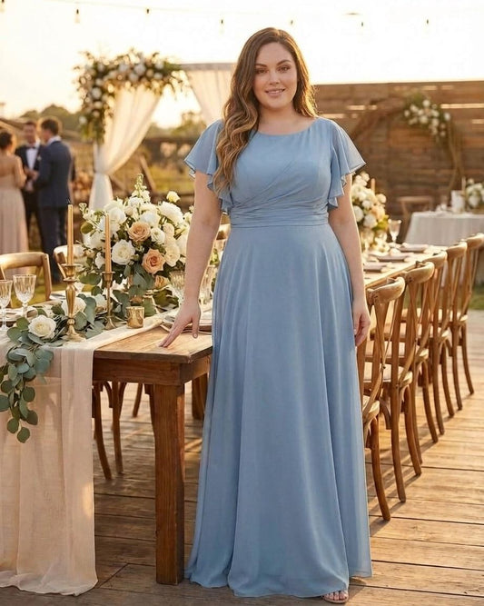 Avenleigh Plus Size Romantic A-Line Chiffon Bridesmaid Dress for Formal Wedding Events - N0336
