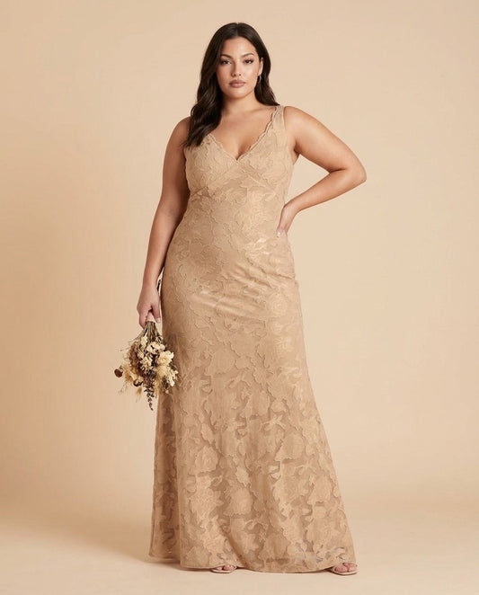 Silvarelle Plus Size Chic Sheath Bridesmaid Dress Side Zip Lace Embellishment Formal Wedding Gown For Curvy Figuress -N0356