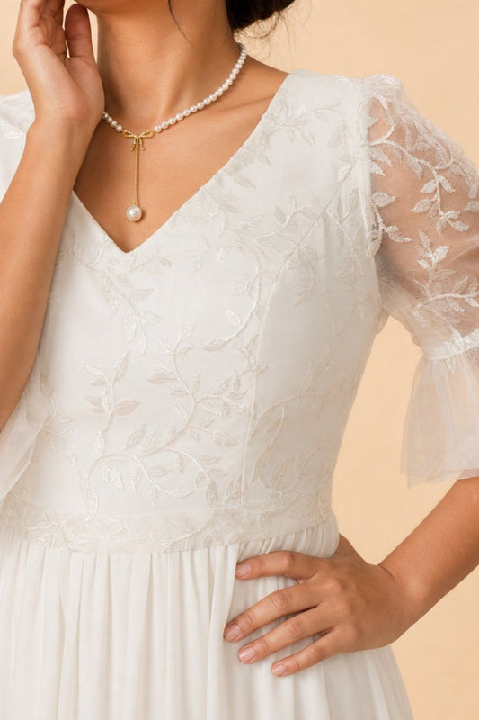 Plus Size Chiffon A-Line Bride Wedding Dress with Embroidered Detail