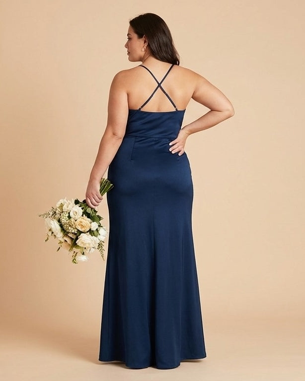 Silvarelle Romantic Plus Size Sheath Satin Bridesmaid Dress with Smooth Finish for Wedding - N0358