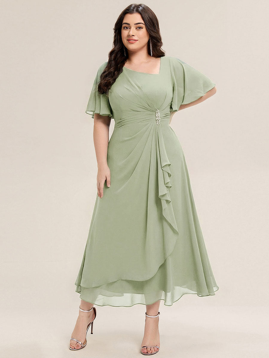 Plus Size Chiffon Ruffle Sleeve Formal Dress