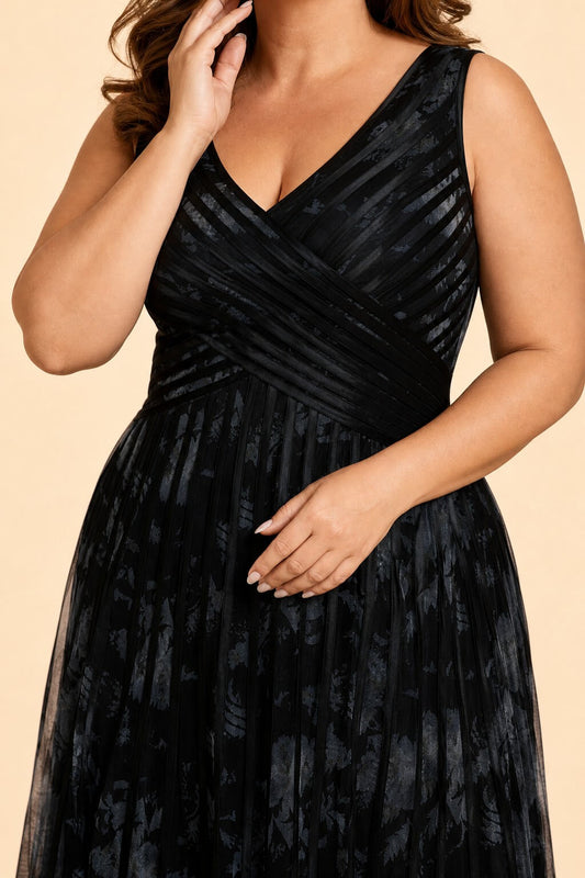 Plus Size Mother of the Bride Dress with Cross Bodice and A-Line Skirt Flowing Silhouette