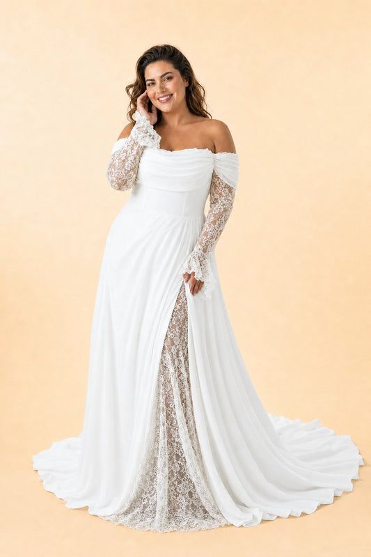 Elegant Long Sleeve Evening Gown Off Shoulder Ruched Design A Line Silhouette with Train