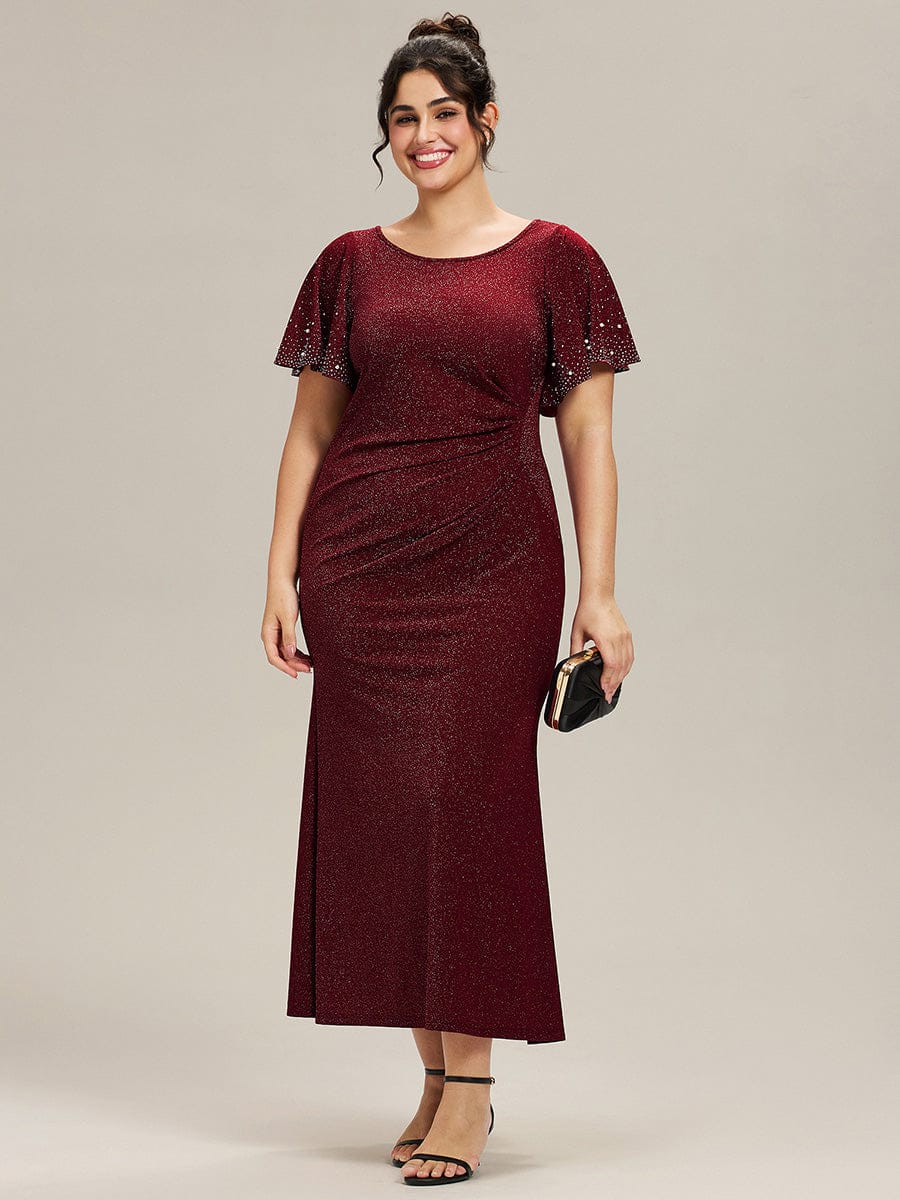 Plus Size Sequin Flutter Sleeve Formal Dress