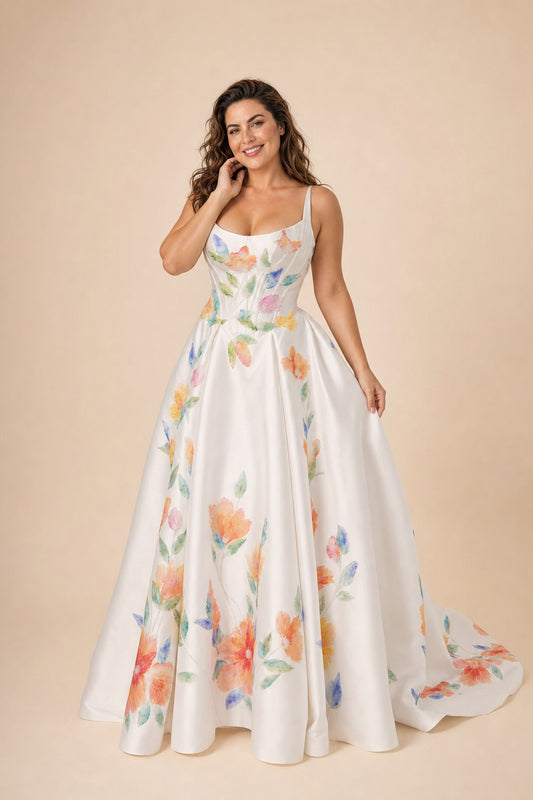 Basqline Strapless Satin Wedding Dress with Basque Waist and Lace-Up Back Design
