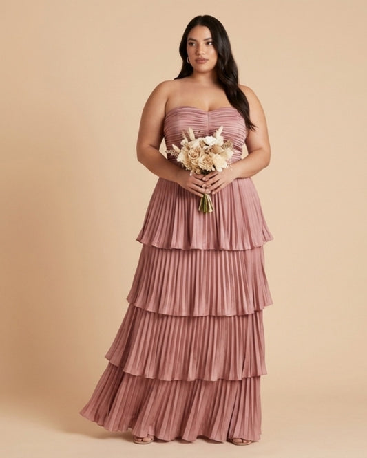 Chantarae Elegant Satin Charmeuse A-Line Plus Size Bridesmaid Dress with Ruffles Perfect for Wedding Events - N0384
