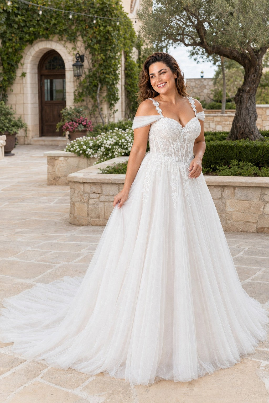Minimalist Bohemian Wedding Dress A-Line Lace Tulle Off Shoulder Design